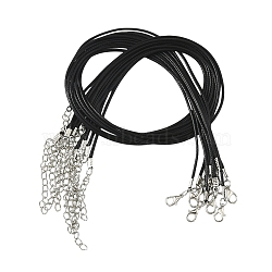 Waxed Cotton Cord Necklace Making, with Alloy Lobster Claw Clasps and Iron End Chains, Nickel Free, Platinum, Black, 17.91~18.11 inch(45.5~46cm), 1.5mm(MAK-YW0001-25A)