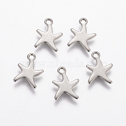 201 Stainless Steel Charms, Starfish/Sea Stars, Stainless Steel Color, 11.5x9x0.8mm, Hole: 1mm(STAS-F039-47-P)