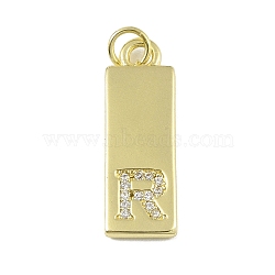 Brass Micro Pave Clear Cubic Zirconia Pendants, Real 18K Gold Plated, Rectangle, Letter R, 23.5x7.5x2mm, Hole: 3mm(KK-P266-06G-R)