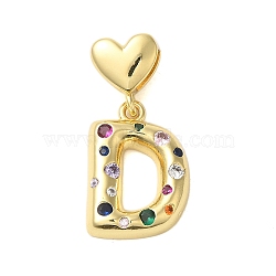 Rack Plating Brass Micro Pave Clear Cubic Zirconia Perdants, Cadmium Free & Lead Free, Long-Lasting Plated, Real 18K Gold Plated, Letter D, 31mm, Pendant: 21x15x4mm, Hole: 6x3mm(KK-C067-12G-D)