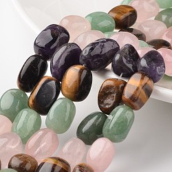 Nuggets Natural Mixed Stone Bead Strands, Green Aventurine & Rose Quartz & Amethyst & Tiger Eye, 12~17x11~12x8~10mm, Hole: 1mm, about 15.7 inches(G-M350-01)