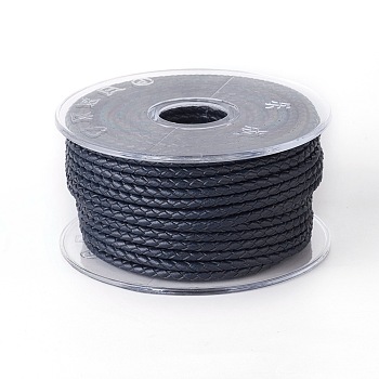 Braided Cowhide Cord, Leather Jewelry Cord, Jewelry DIY Making Material, Midnight Blue, 3mm, about 10.93 yards(10m)/roll