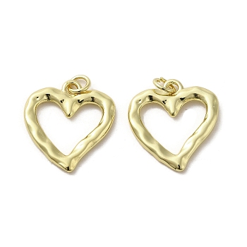 Rack Plating Brass Pendants, Lead Free & Cadmium Free, Long-Lasting Plated, Heart Charms, Real 18K Gold Plated, 20x18x2mm, Hole: 3mm