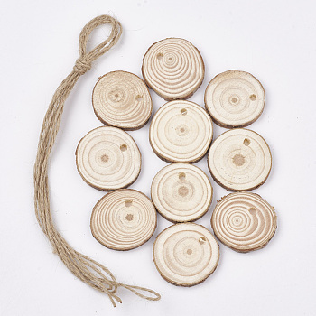Undyed Unfinished Wooden Pendants, Wood Slice, Tree Ring, PapayaWhip, 35~49x5mm, Hole: 3~4mm, about 10pcs/bag
