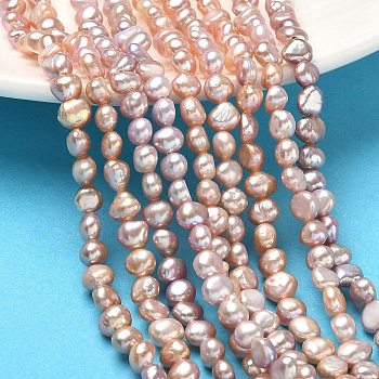 Natural Cultured Freshwater Pearl Beads Strands, Two Sides Polished, Grade 5A+, Rosy Brown, 5~6mm, Hole: 0.5mm, about 64pcs/strand, 13.78 inch(35cm)
