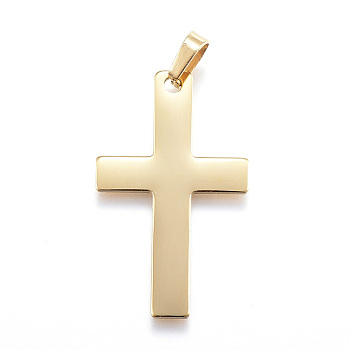 Ion Plating(IP) 304 Stainless Steel Pendants, Latin Cross, Golden, 36.5x22x1mm, Hole: 4x7mm
