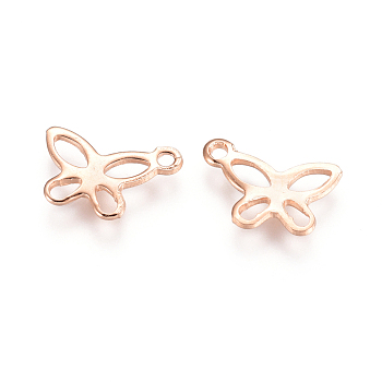 201 Stainless Steel Charms, Butterfly, Hollow, Rose Gold, 8x11x1mm, Hole: 1.2mm