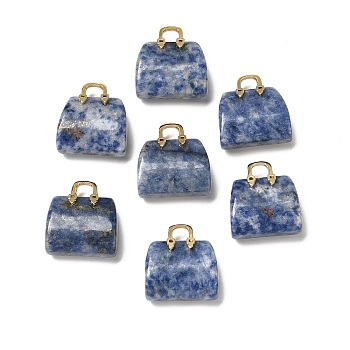Natural Blue Spot Jasper Brass Pendants, Handbag Charms, Golden, 27.5x26x12mm, Hole: 6.3x5mm