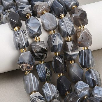 Natural Botswana Agate Beads Strands, Rhombus, Faceted, with Seed Beads, 14~16x10~11.5x9.5~11mm, Hole: 1mm, about 21~23pcs/strand, 15.16''~15.91''(38.5~40.4cm)