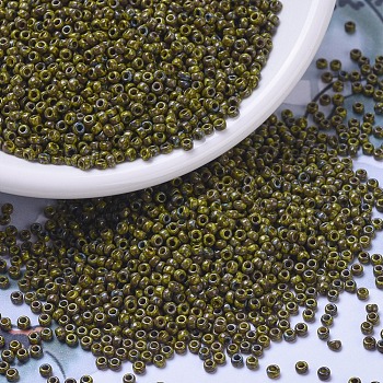 MIYUKI Round Rocailles Beads, Japanese Seed Beads, (RR4519) Opaque Dark Yellow Picasso, 11/0, 2x1.3mm, Hole: 0.8mm, about 1100pcs/bottle, 10g/bottle