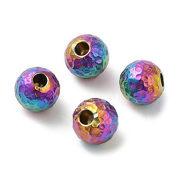 Ion Plating(IP) 304 Stainless Steel Cord End, End Caps, Hammered Round, Rainbow Color, 6x6mm, Hole: 1.8mm