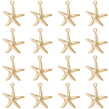 60Pcs 304 Stainless Steel Pendants, Starfish/Sea Stars, Real 24K Gold Plated, 17.5x15.5x2mm, Hole: 1mm