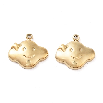 304 Stainless Steel Pendants, Cloud with Smiling Face Charm, Real 14K Gold Plated, 12.5x13.5x3mm, Hole: 1.4mm