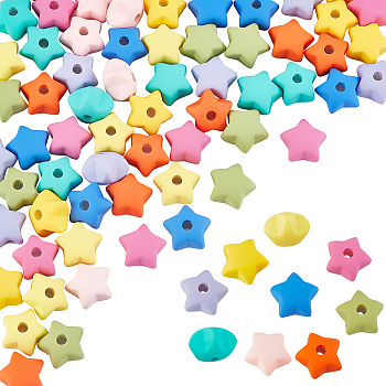 PandaHall Elite 72Pcs 9 Colors Acrylic Beads, Rubberized Style, Half Drilled, Star, Mixed Color, 16x17x11mm, Hole: 3.5mm, 8pcs/color