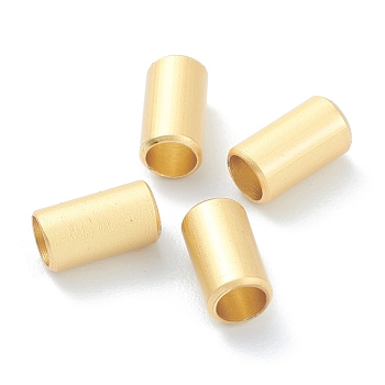 Brass Beads, Long-Lasting Plated, Tube, Matte Style, Real 18K Gold Plated, 7x4mm, Hole: 3mm