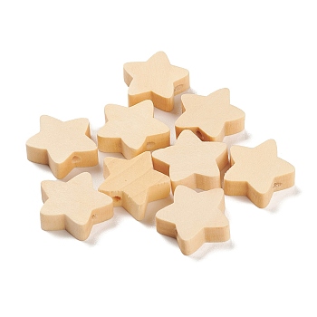 Natural Maple Wood Beads, Star, Undyed, Bisque, 19x18.5x5.5mm, Hole: 2mm, about 714pcs/500g