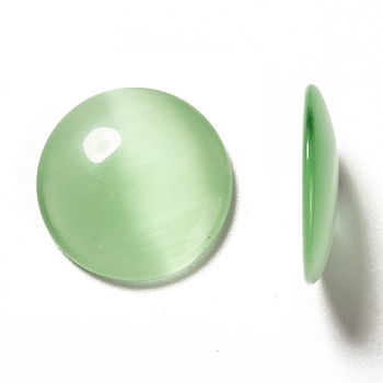 Cat Eye Glass Cabochons, Half Round/Dome, Light Green, about 16mm in diameter, 3mm thick