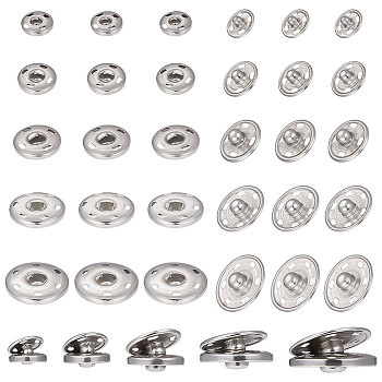 75 Sets 5 Style 202 Stainless Steel Snap Buttons, Garment Buttons, Sewing Accessories, Stainless Steel Color, 10~23x3.5~6mm, 15 sets/style