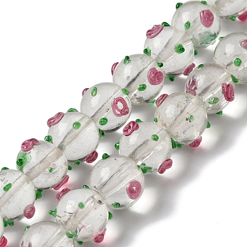 Handmade Bumpy Lampwork Beads Strands, with Enamel, Round, Clear, 11.5~13.5x13.5~14x13~13.5mm, Hole: 1.5mm, about 33pcs/strand, 15.16''(38.5cm)