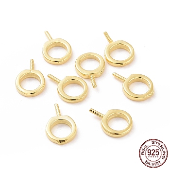 925 Sterling Silver Screw Eye Peg Bails, Ring, Real 18K Gold Plated, 9x6x1mm, Hole: 4mm, Pin: 0.6mm