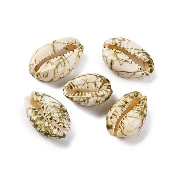 Spray Painted & Drawbench Cowrie Shell Beads, No Hole/Undrilled, White, 18.5~23x12.5~16.5x7~8mm