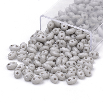 2-Hole Seed Beads, Czech Glass Beads, Oval, Light Grey, 5x3~3.5x2.5~3mm, Hole: 0.5mm, about 194pcs/box, Net Weight: 10g/box