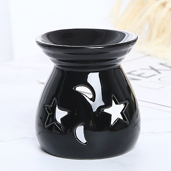 Ceramic Incense Holders, Home Office Teahouse Zen Buddhist Supplies, Vase with Star Moon Pattern, Black, 75x83mm