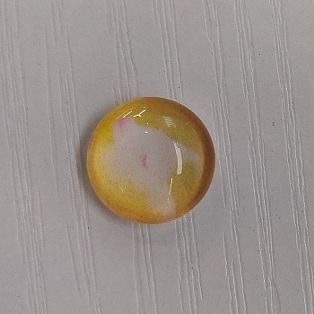 Glass Cabochons, Flat Round with Deer Pattern, Yellow, 12x4mm, 117pcs/bag