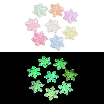 Luminous Transparent Acrylic Beads, with Glitter Power, Glow in the Dark, Snowflake, Mixed Color, 30.5x8mm, Hole: 1.6mm