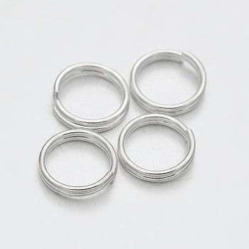 Brass Split Rings, Double Loops Jump Rings, Silver, 8mm, Hole: 1mm, about 7mm inner diameter, about 318pcs/50g