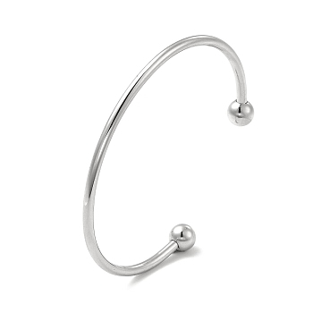 Classic 201 Stainless Steel Cuff Bangles for Women, Torque Bangles, End with Removable Round Beads, Stainless Steel Color, Inner Diameter: 2-1/8x2-5/8 inch(5.5x6.6cm)