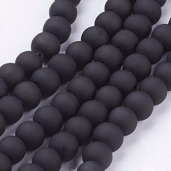 Painted Glass Bead Strands, Rubberized Style, Round, Black, 6mm, Hole: 1.3~1.6mm, 31.4 inch