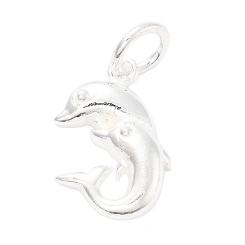 925 Sterling Silver Double Dolphins Charms, with Jump Rings, Silver, 14.5x9.5x3mm, Hole: 4mm