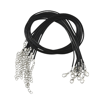 Waxed Cotton Cord Necklace Making, with Alloy Lobster Claw Clasps and Iron End Chains, Nickel Free, Platinum, Black, 17.91~18.11 inch(45.5~46cm), 1.5mm