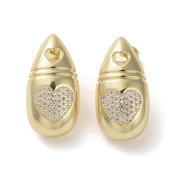 Brass Micro Pave Cubic Zirconia Stud Earrings, Teardrop, Real 16K Gold Plated, 25.5x13mm