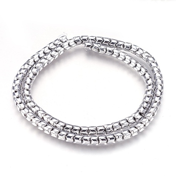Electroplate Non-magnetic Synthetic Hematite Bead Strands, Polished, Column, Platinum Plated, 5x4mm, Hole: 1mm, about 101~102pcs/strand, 15.9 inch(40.5cm)