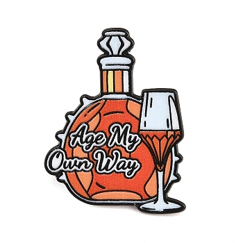 Brandy Age My Own Way Enamel Brooches, Alloy Lapel Pin Backs for Backpack Clothes, Black, Orange, 33x25mm