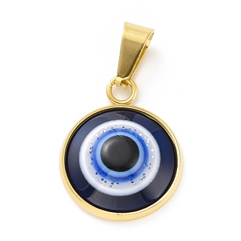 Vacuum Plating Handmade Resin Pendants, with Golden Plated 304 Stainless Steel Findings, Evil Eye, Midnight Blue, 17x14x4.5mm, Hole: 3.5x7mm
