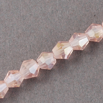 Glass Beads Strands, AB Color Plated, Faceted, Bicone, Misty Rose, 2x3mm, Hole: 0.5mm, about 200pcs/strand, 16.5 inch