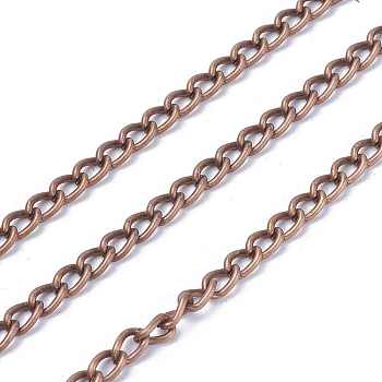 Iron Twisted Chains Curb Chains, Unwelded, Red Copper Color, with Spool, Link:4x6mm, 1mm thick, about 164.04 Feet(50m)/roll