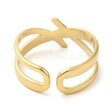 304 Stainless Steel Hollow Open Cuff Ring for Women(RJEW-I098-18G)-3