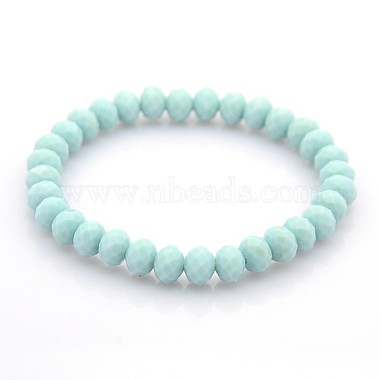 Faceted Opaque Solid Color Crystal Glass Rondelle Beads Stretch Bracelets(BJEW-F072-M)-2