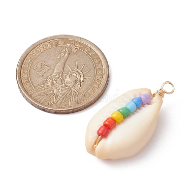 Natural Cowrie Shell Copper Wire Wrapped Pendants(PALLOY-JF02302)-4