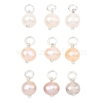 Natural Cultured Freshwater Pearl Pendants, Mixed Color, Two Sides Polished Charms, Silver, 10.5~11.5x7~7.5x6~6.5mm, Hole: 3.5mm(PALLOY-JF05587-02)