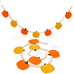 Felt Pumpkin Hanging Banners Flags, with Wood Beads, for Party Decorations, Orange, 1310.64mm(AJEW-WH20064-98)