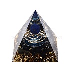 Orgonite Pyramid Resin Energy Generators, Reiki Natural Lapis Lazuli Chips & Stainless Steel Wire & Gold Foil Inside, for Home Office Desk Decoration, 49.5~50.5x49.5~50.5x49.5~50.5mm(DJEW-N005-03A)