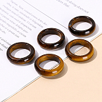 Natural Tiger Eye Plain Band Finger Rings, Inner Diameter: 18~20mm(PW-WG26698-06)