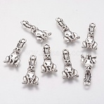 Tibetan Style Alloy Pendants, Cadmium Free & Nickel Free & Lead Free, Rabbit, Antique Silver, 23.5x10.3x2.8mm, Hole: 2mm(PALLOY-A15373-AS-NF)