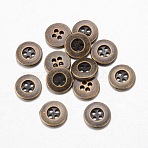 Alloy Buttons, 4-Hole, Flat Round, Tibetan Style, Antique Bronze, 18x2mm, Hole: 1mm(X-BUTT-D054-18mm-04)