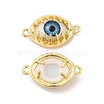 Evil Eye Resin Brass Connector Charms, Eye Link, Real 18K Gold Plated, Sky Blue, 14x24x6mm, Hole: 1.6mm(RESI-E026-01G-02)